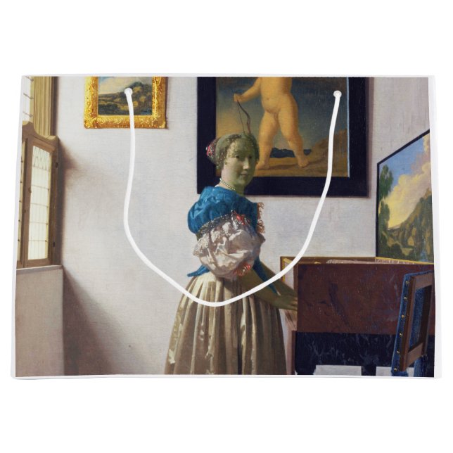 Bolsa De Regalo Grande Lady parada en un Virginal, Johannes Vermeer (Anverso)