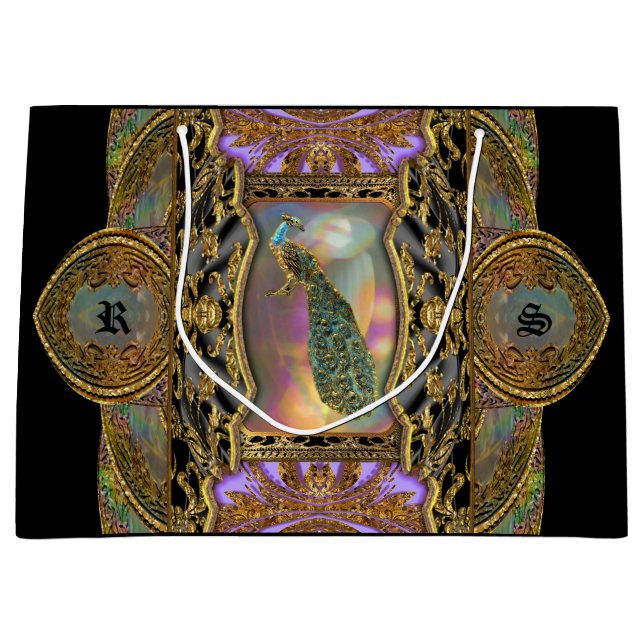 Bolsa De Regalo Grande Lady Peacock Monograma Negro Elegante (Anverso)