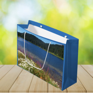Bolsa De Regalo Grande Lago Escenario con Flores Silvestres