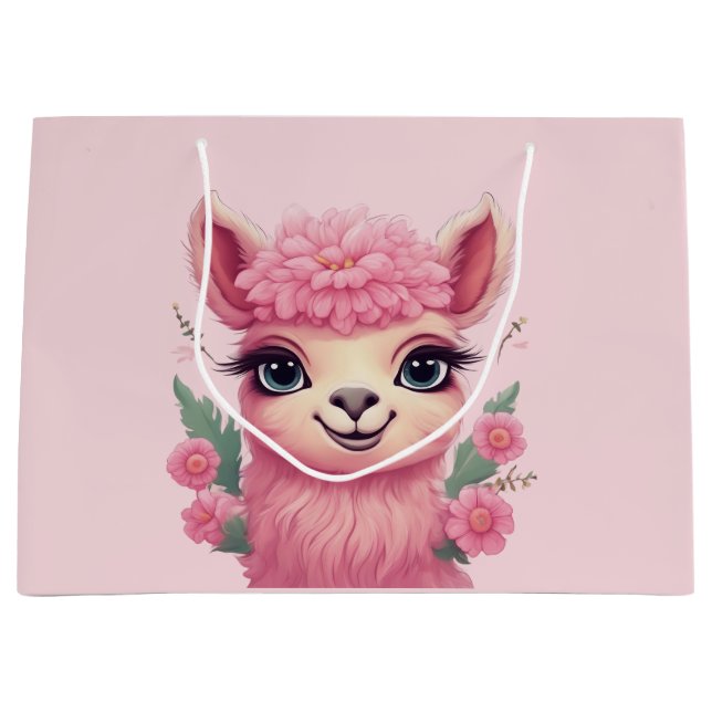 Bolsa De Regalo Grande Lama, bebé sonriente rosa (Anverso)