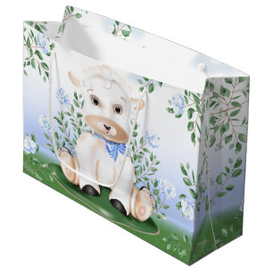 Bolsa De Regalo Grande Lamb Blue Floral Boy Baby Shower