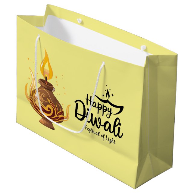 Bolsa De Regalo Grande Lámpara de aceite de Diwali amarillo (Angulo Anverso)