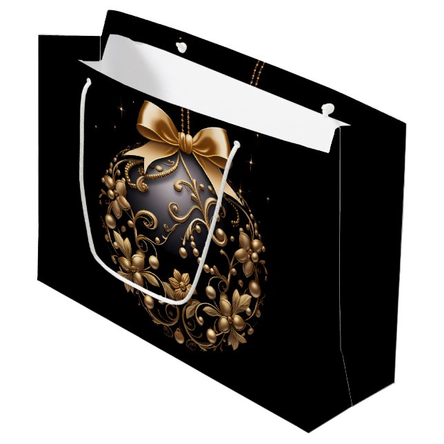 BOLSA DE REGALO GRANDE LARGE BLACK & GOLD CHRISTMAS ORNAMENT (Angulo Anverso)