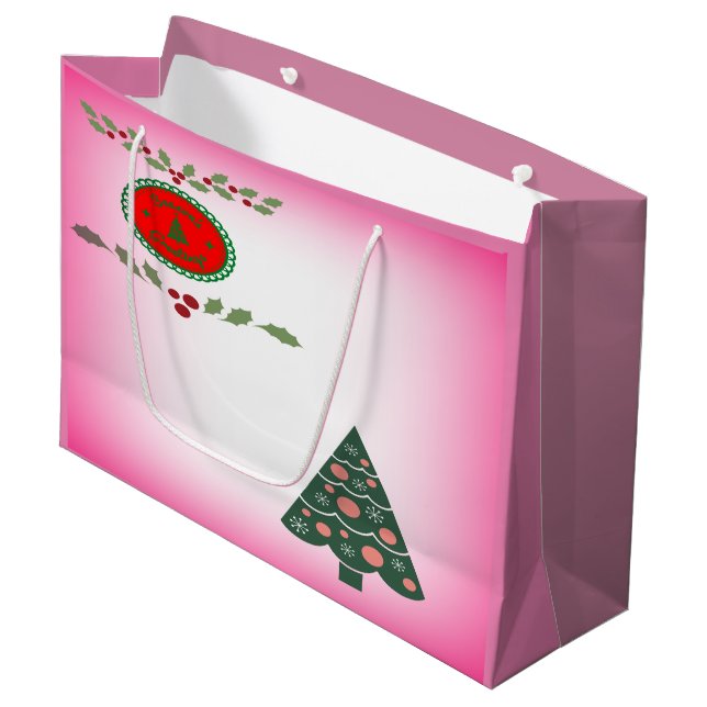 Bolsa De Regalo Grande Las estaciones saludan al Holly verde y un árbol d (Angulo Anverso)