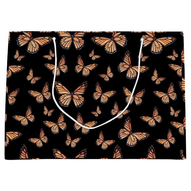 Bolsa De Regalo Grande Las mariposas monarcas en negro (Anverso)