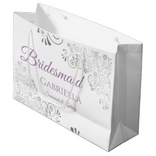 Bolsa De Regalo Grande Lavanda de encaje plateado sobre Boda de la dama d