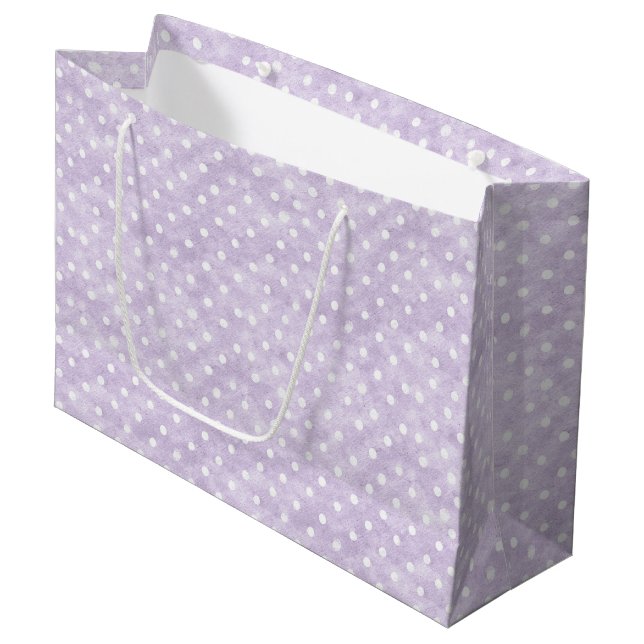 Bolsa De Regalo Grande Lavender White Polka Dots Birthday (Angulo Anverso)