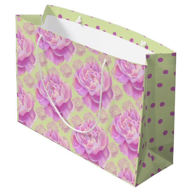 Bolsa De Regalo Grande Lavish Peony sobre verde pálido  (Angulo reverso)