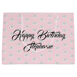 Bolsa De Regalo Grande Lazo Blanco Tema Tiffany Nombre Personalizado Glam