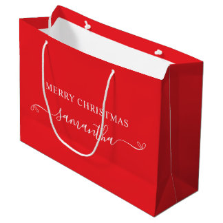 Bolsa De Regalo Grande Lazo de Navidad Alegre Rojo y Blanco con Nombre Pe