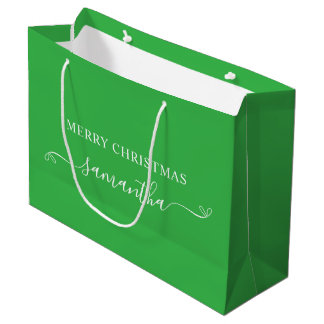 Bolsa De Regalo Grande Lazo de Navidad alegre verde y blanco con nombre d