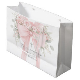 Bolsa De Regalo Grande Lazo Floral Rosa Rojizo Primera Comunión