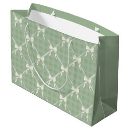 Bolsa De Regalo Grande Lazos Coquette Estampado de Gingham Crema Verde Sa