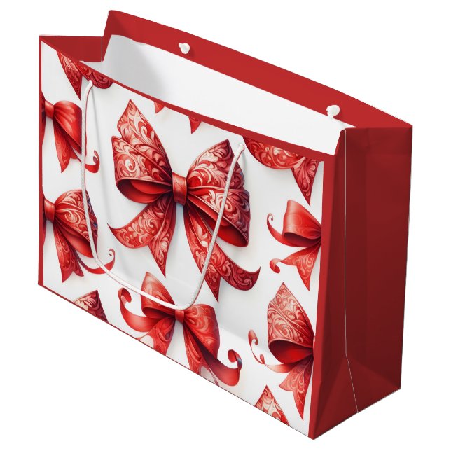 Bolsa De Regalo Grande Lazos Navideños Rojos (Angulo Anverso)