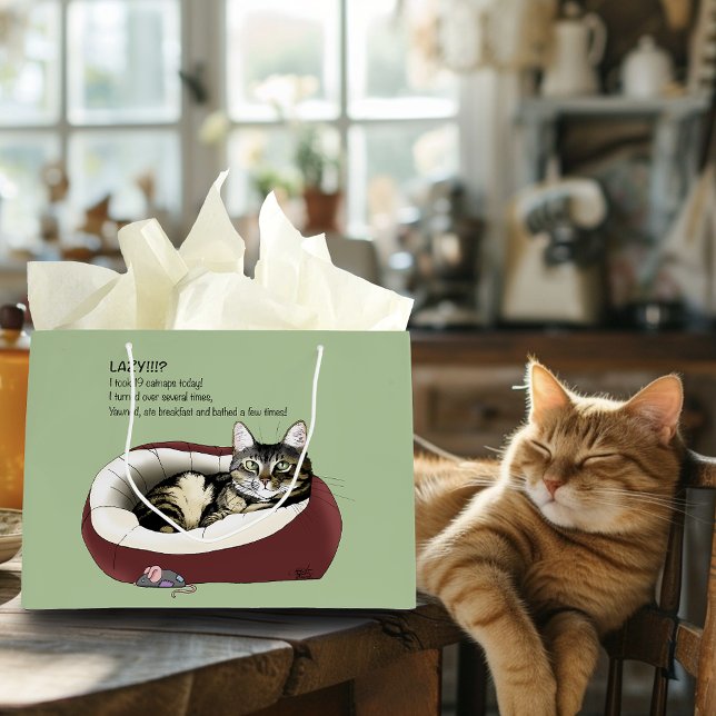 Bolsa De Regalo Grande Lazy Cat Bed Green Funny (Subido por el creador)