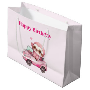 Bolsa De Regalo Grande Leche rosa sonriente conduciendo un cumpleaños con