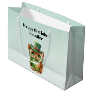Bolsa De Regalo Grande Lechuza Cuta en un Green Top Hat Birday