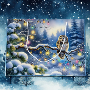 Bolsa De Regalo Grande Lechuza navidad en un mágico bosque de invierno