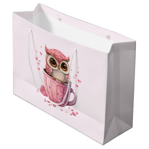 Bolsa De Regalo Grande Lechuza rosada en una copa