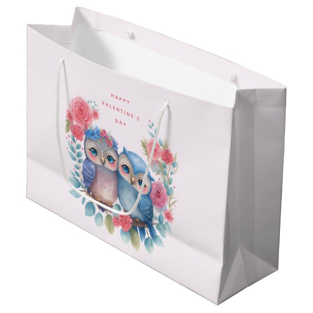 Bolsa De Regalo Grande Lechuzas enamoradas sentadas en una rama de árbol  (Angulo Anverso)