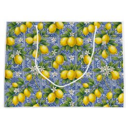 Bolsa De Regalo Grande Lemon Blue French Country Watercolor Tile