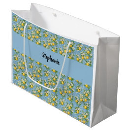 Bolsa De Regalo Grande Lemon Citrus Blue Tile Pattern Monogram Name