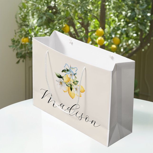 Bolsa De Regalo Grande Lemon Citrus Boda Italiano Script Name Personaliza (Subido por el creador)