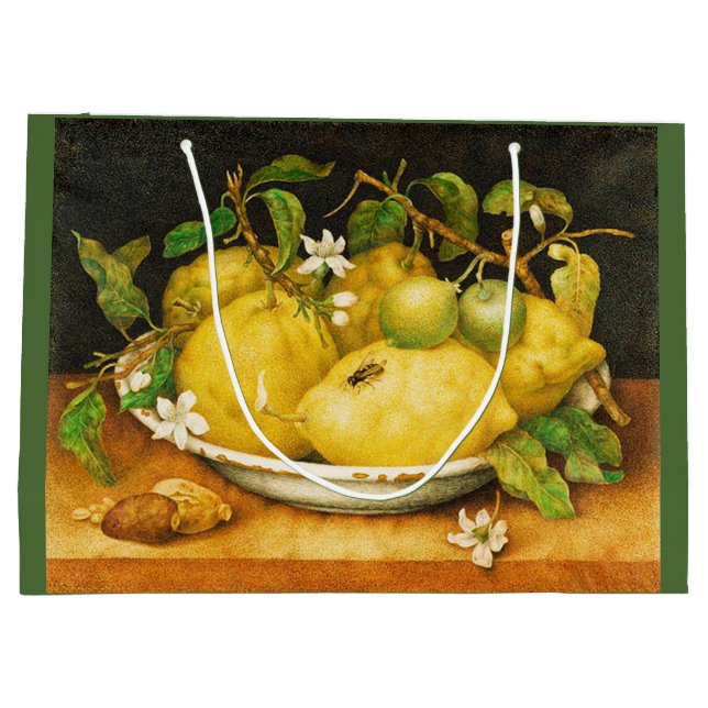 BOLSA DE REGALO GRANDE LEMONES DE FRUTAS DE TEMPORADA Y FLORES BLANCOS (Reverso)