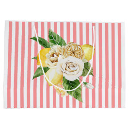 Bolsa De Regalo Grande Lemones y rosas con franjas rosas
