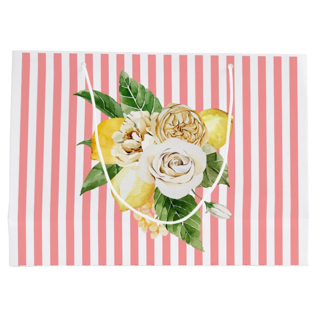 Bolsa De Regalo Grande Lemones y rosas con franjas rosas (Reverso)