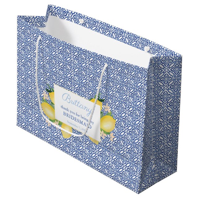 Bolsa De Regalo Grande Lemons Amalfi Blue Tiles Wedding Party Gracias (Angulo Anverso)