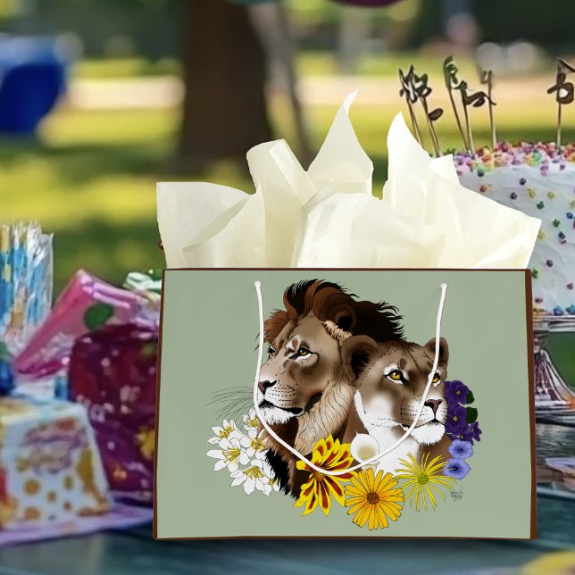 Bolsa De Regalo Grande León Leona Floral Verde  (Subido por el creador)
