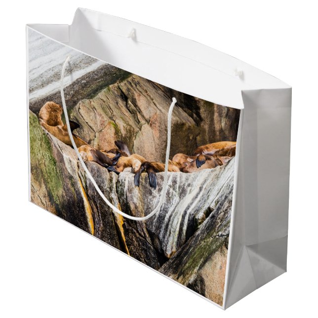 Bolsa De Regalo Grande Leones Marinos Sobre Las Rocas (Angulo reverso)