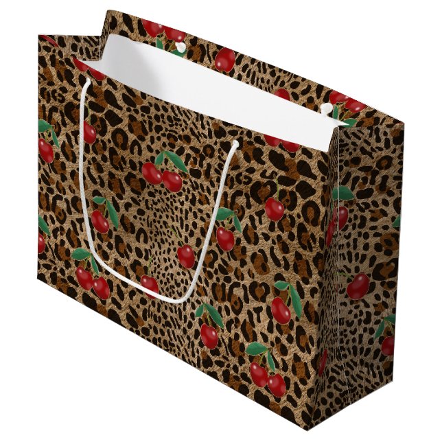 Bolsa De Regalo Grande Leopard Cheetah Animal Print Red Cherry Pattern (Angulo Anverso)