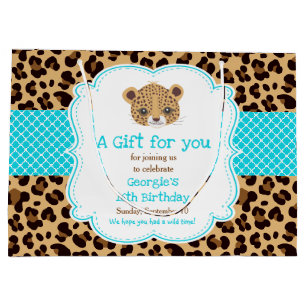 Bolsa De Regalo Grande Leopard Print Blue Quatrefoil Gracias