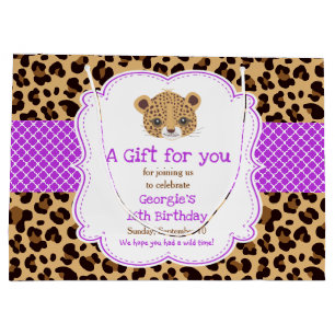 Bolsa De Regalo Grande Leopard Print Purple Quatrefoil Gracias
