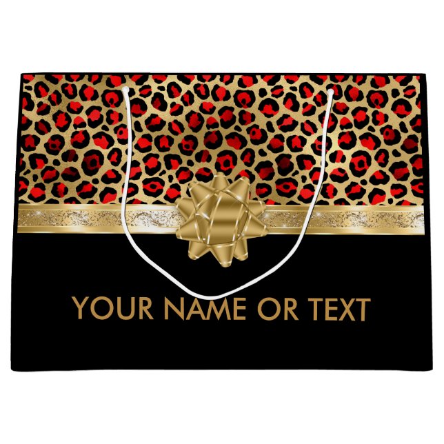 Bolsa De Regalo Grande Leopardo dorado rojo personalizado del Leopardo ne (Anverso)