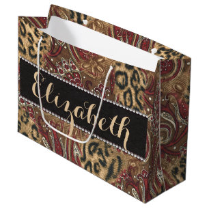 Bolsa De Regalo Grande Leopardo e impresión del modelo de Paisley a