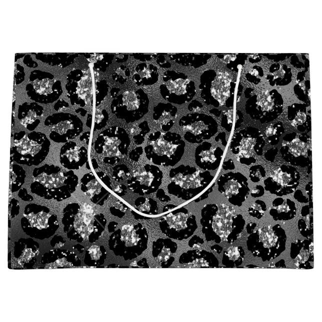 Bolsa De Regalo Grande Leopardo Imprimir negro y gris plateado (Anverso)