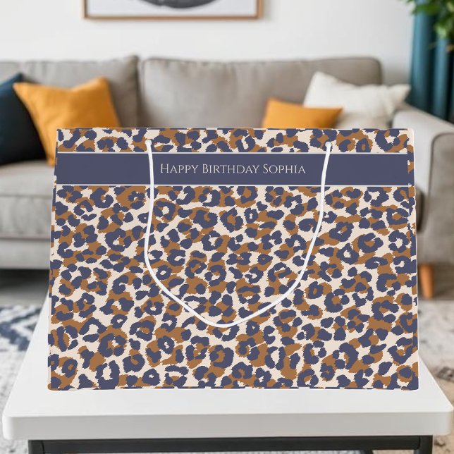 Bolsa De Regalo Grande Leopardo Print-Blue y Brown- (Leopard Print-Blue and Brown- Large Gift Bag)