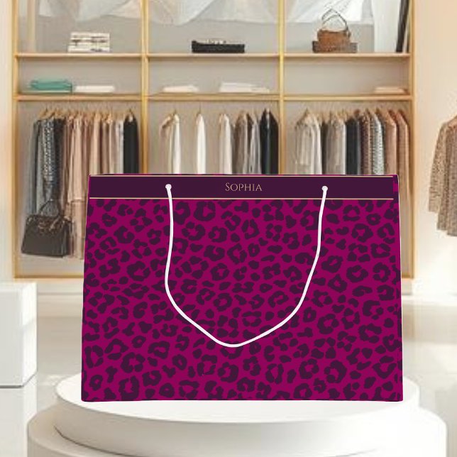 Bolsa De Regalo Grande Leopardo Print-Magenta (Leopard Print-Magenta Large Gift Bag )