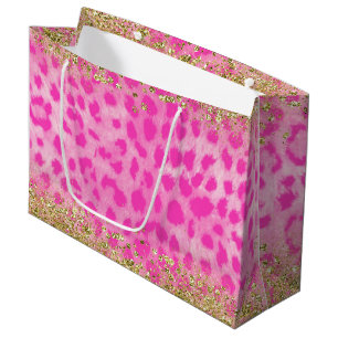 Bolsa De Regalo Grande Leopardo Rosa Guepardo Animal Oro Brillo Moderno