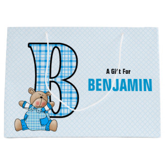 Bolsa De Regalo Grande LETRA azul GRANDE B para los niños con oso de pelu