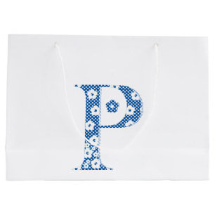 Bolsa De Regalo Grande Letra de patrón de flor P(azul)