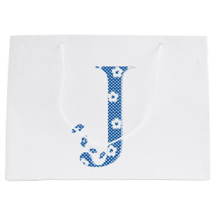 Bolsa De Regalo Grande Letra del patrón de flor J (azul)
