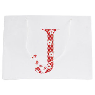 Bolsa De Regalo Grande Letra J del patrón de flor (rojo)