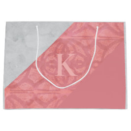 Bolsa De Regalo Grande Letra rosa rudimentaria y acuarela gris