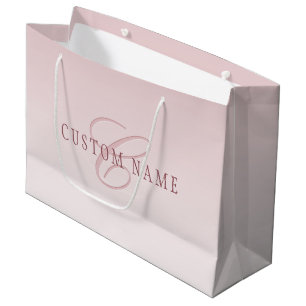 Bolsa De Regalo Grande Letras Elegantes y Monograma   Rosa Ombre