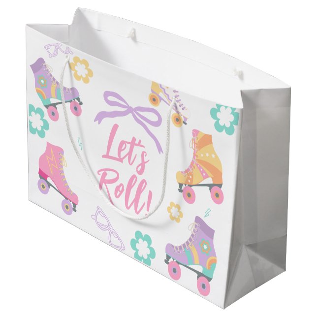 Bolsa De Regalo Grande Lets Roll Roller Skate Retro Girl Birthday Pastel (Angulo reverso)