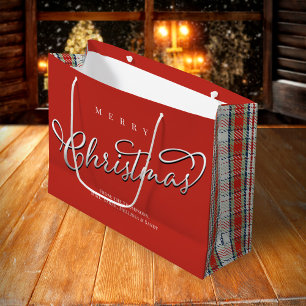 Bolsa De Regalo Grande Leyenda caligráfica navideña suave rojo